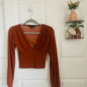 Almost Famous Deep Rust V-Neck Blouse
